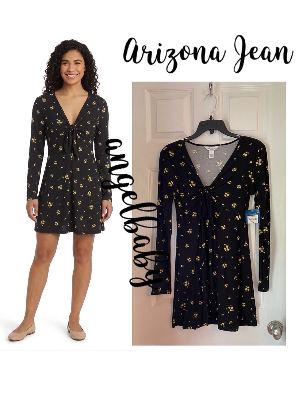 Arizona Jean Co Floral Long Sleeve Tie-Front Mini Dress